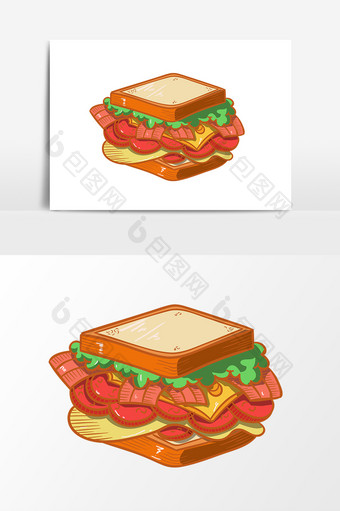 手绘食物美味三明治元素图片