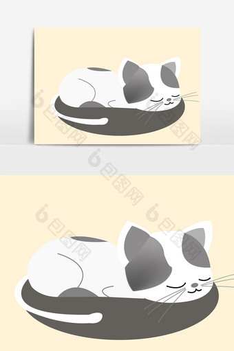 卡通手绘小猫睡觉多元素图案素材图片
