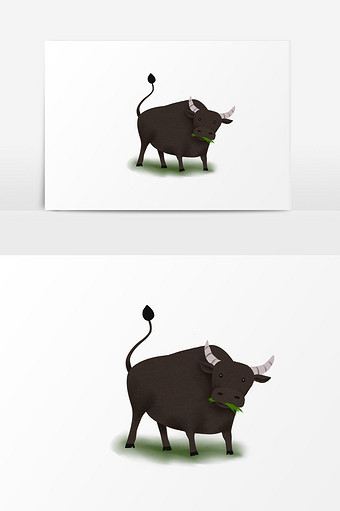 吃草老牛插画素材图片