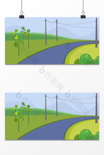 乡村道路电线风景图片