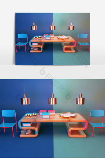 C4D创意原创书桌学习书桌桌子元素图片