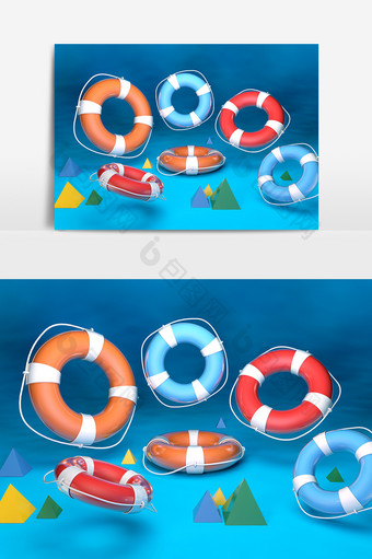 C4D原创创意夏日游泳圈元素图片