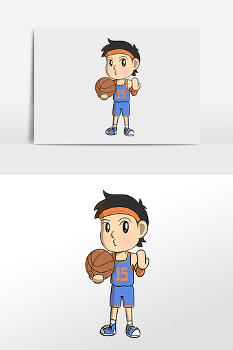 卡通可爱运动男孩打篮球插画元素图片