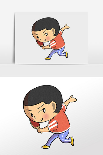 卡通可爱小男孩打乒乓球插画元素