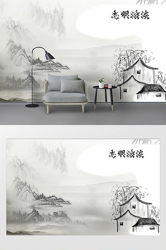 中式印象水墨画背景图图片