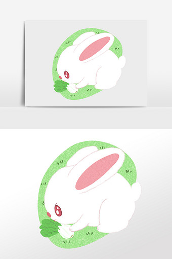 卡通清新可爱小白兔吃青菜插画元素图片