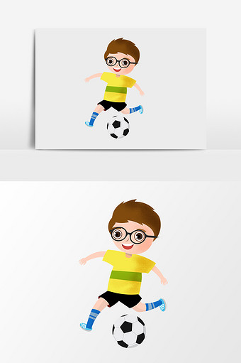 卡通眼镜踢足球男孩图片