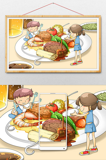 美食西餐食物背景插画图片