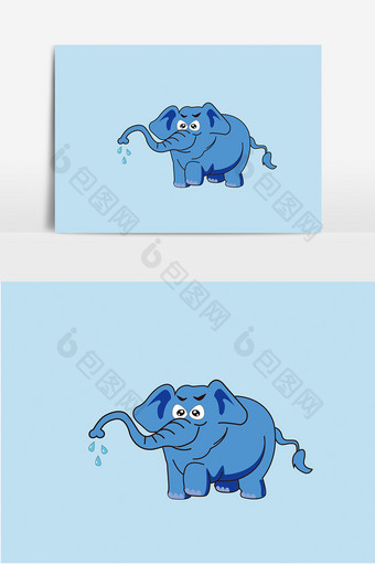 手绘蓝色玩水大象图片