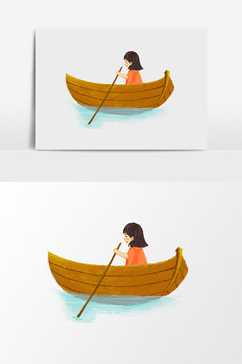 卡通水彩划船女孩图片