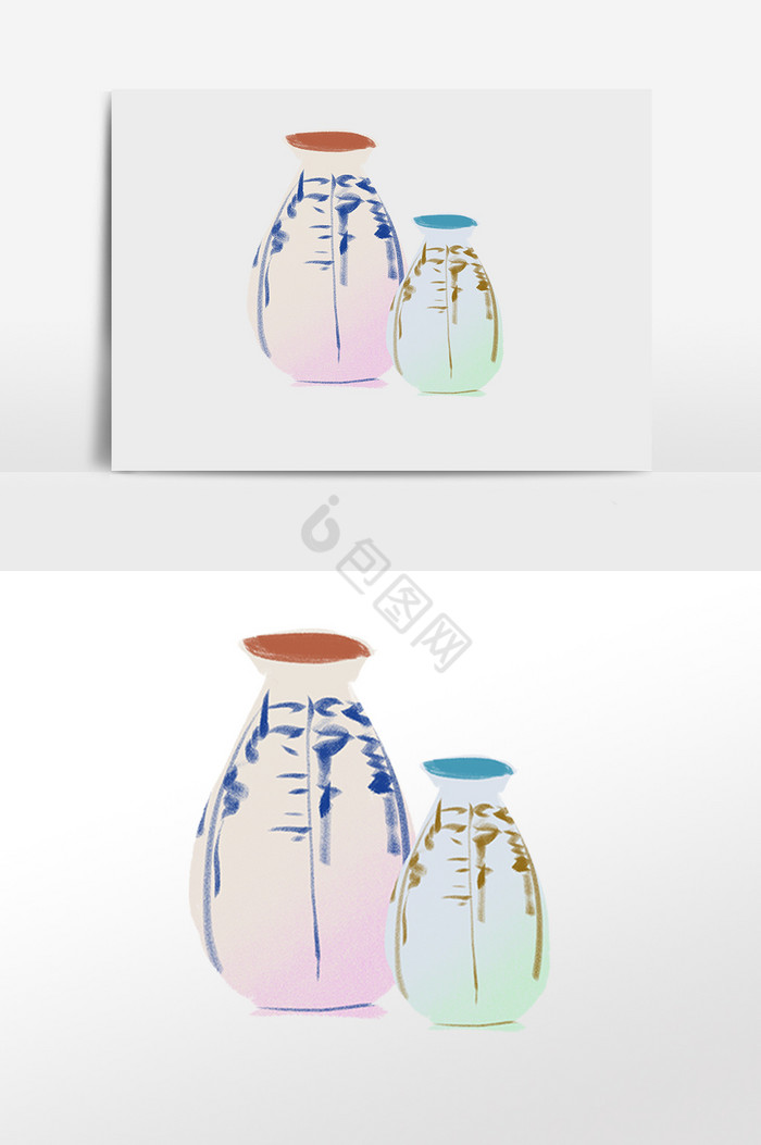 日式瓦罐花瓶插画图片