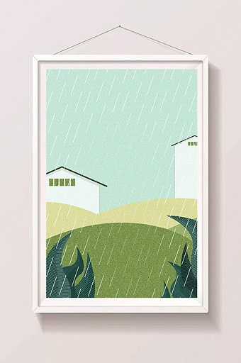 卡通手绘夏天下雨草地房子图片