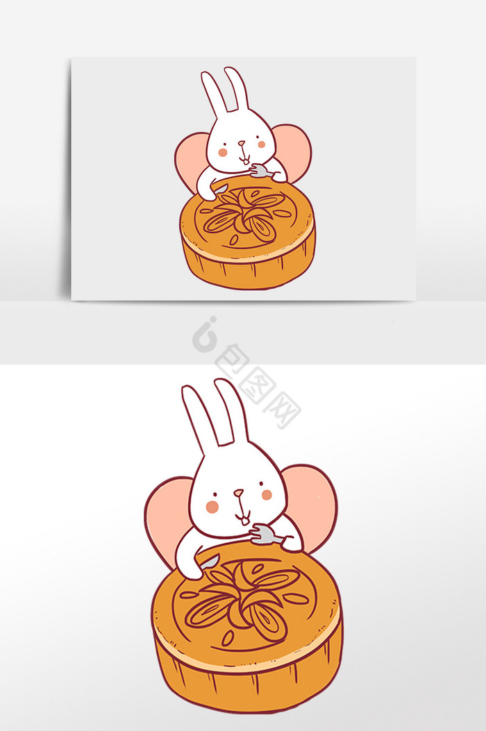 小白兔用餐插画