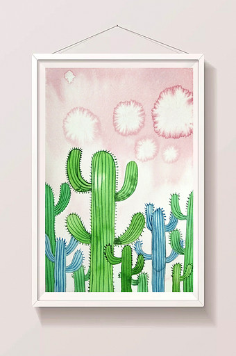 粉色沙漠植物仙人掌小清新背景图片