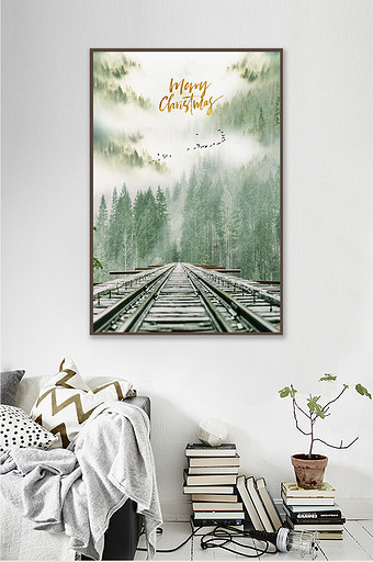 铁路绿色风景风景铁路简约北欧风格装饰画图片
