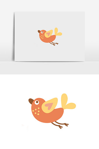 橘色卡通鸟插画元素图片