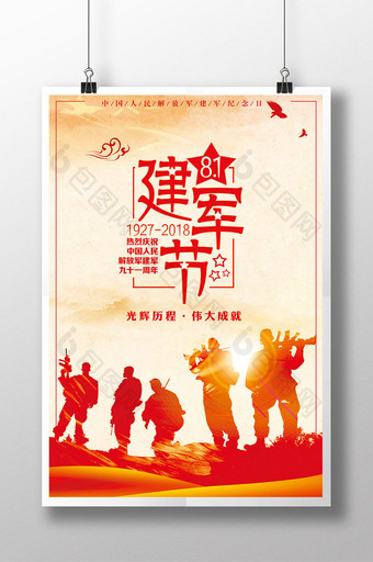 红色士兵八一建军节党政海报图片