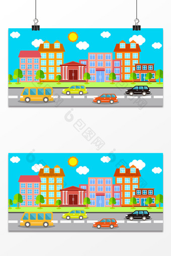 夏天城市汽车建筑设计背景图图片