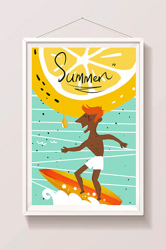 夏季卡通扁平小清新新风格踏浪海报主题插画图片