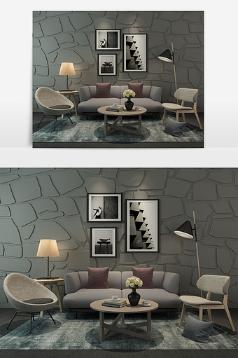 简约北欧的沙发茶几组合图片