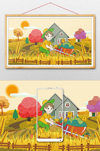 色彩丰富的暑期儿童干农活插画图片