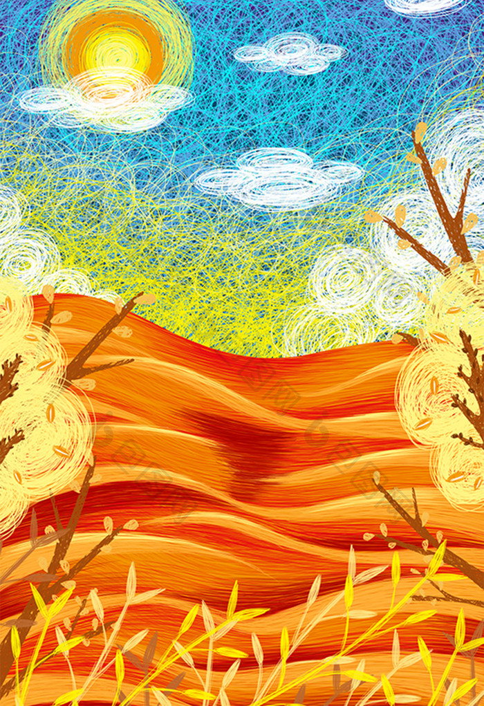 手绘水彩创意风景插画