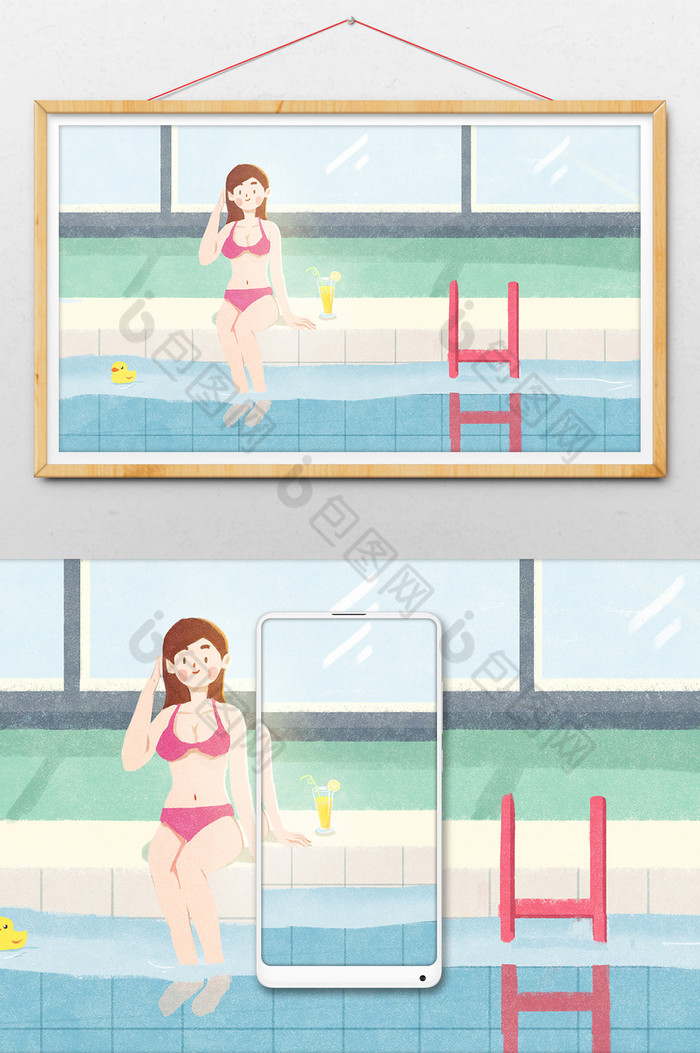 卡通女孩游泳图片