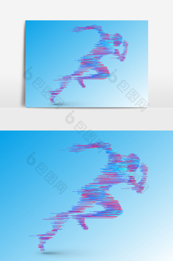 彩色线条抽象运动员跑步短跑冲刺矢量图图片