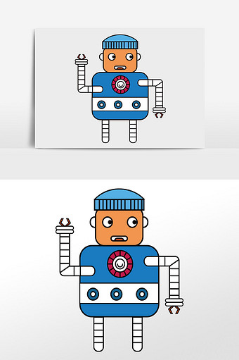 蓝色小清新惊讶表情卡通矢量人物机器人插画图片