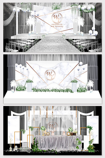 现代简约森系大理石纹理婚礼场景模型图片