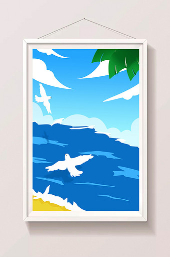 蓝色大海插画背景设计图片