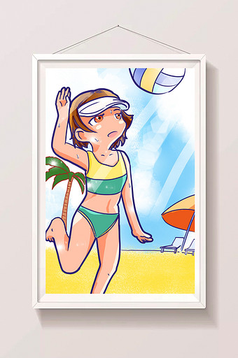 清新可爱沙滩排球阳光少女插画图片