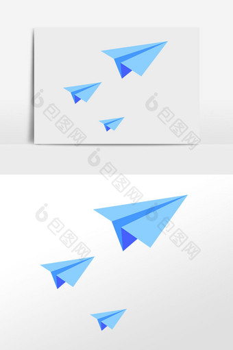 蓝色纸飞机飞行插画元素图片