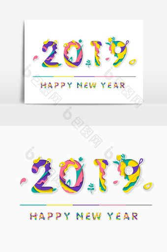 剪纸风2019新年快乐创意字体设计图片