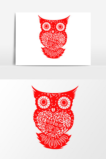 简洁中国传统红色剪纸窗花鸟猫头鹰