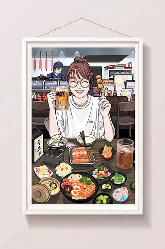 卡通动漫美食料理日本拉面寿司餐厅酒馆插画图片