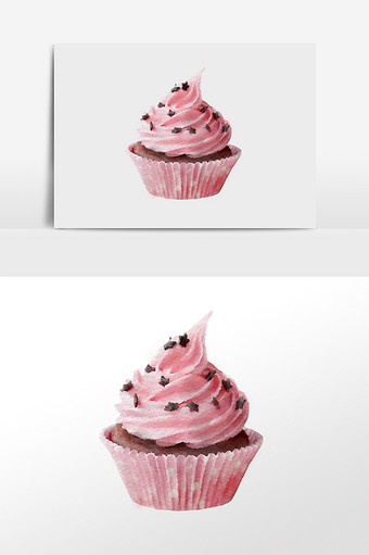 水彩手绘粉红蛋糕巧克力蛋糕杯图片