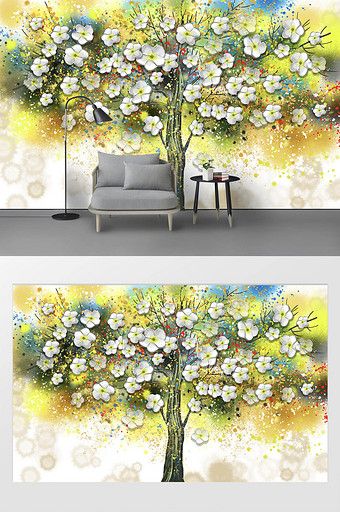 欧式手绘抽象发财树油画背景壁画图片