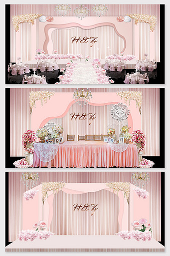 现代简约粉色风森系婚礼策划场景模型图片