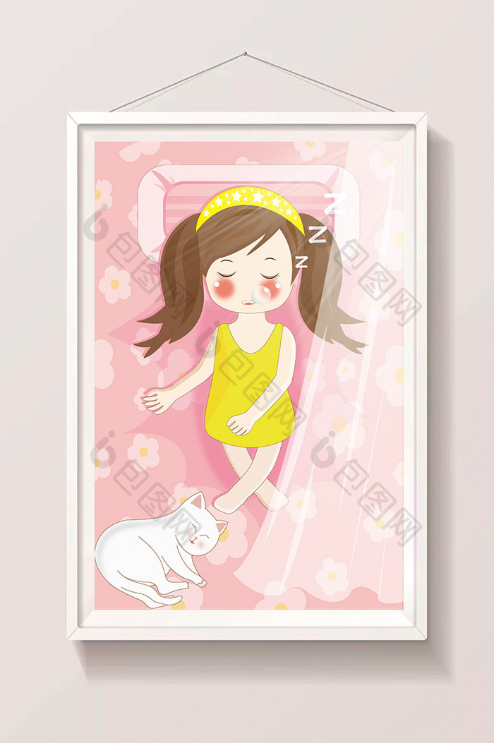 粉色小a粉色假日女生描述v粉色女孩的外貌插画睡觉图片