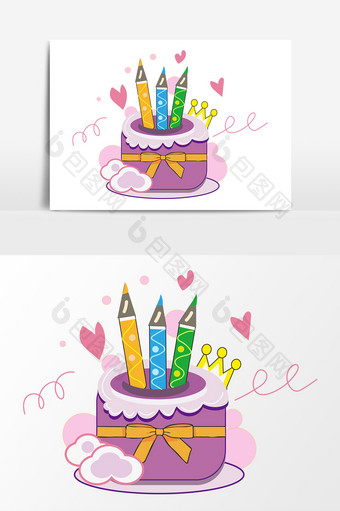 紫色蛋糕铅笔元素图片