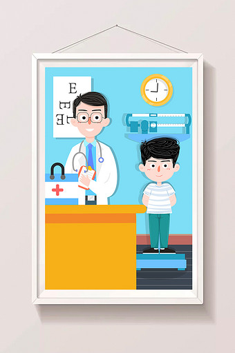 卡通医疗体检健康少儿发育成长医院医生插画图片