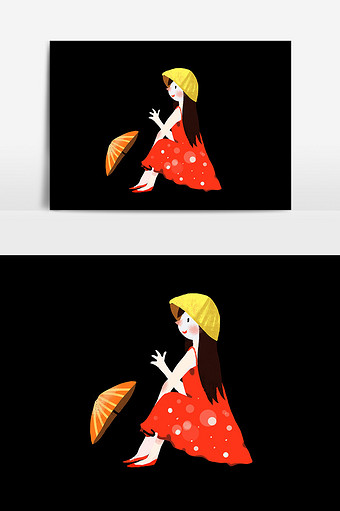 红衣女孩雨伞设计图片
