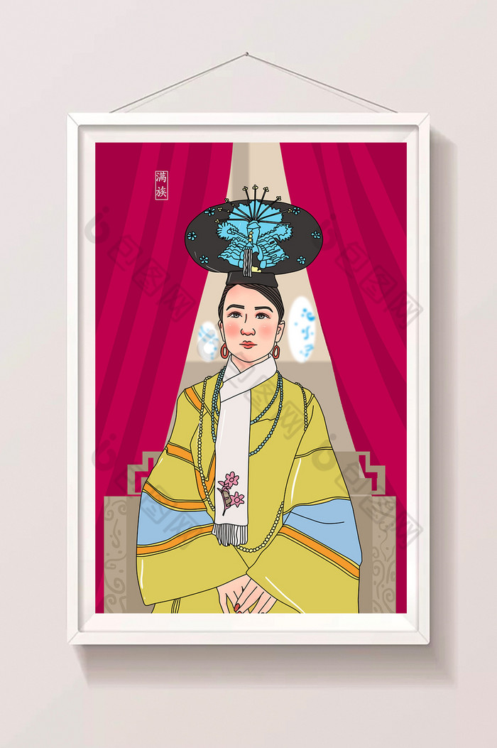 中国文化少数民族满族服饰插画图片图片