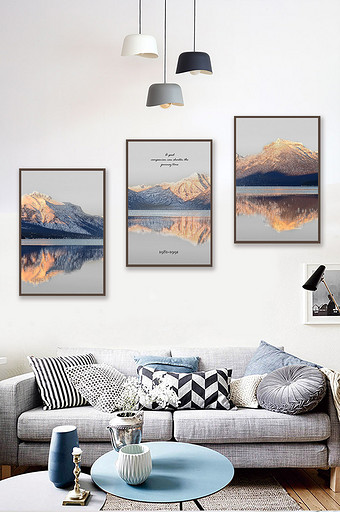 现代简约北欧风景山水三联装饰画图片