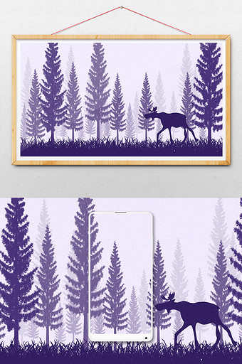 紫色调森林的夜晚插画背景图片