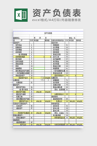 公司资产负债表 excel模板图片