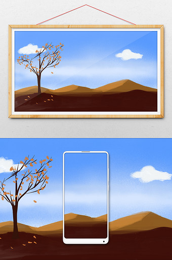 小清新唯美蓝天白云树木荒漠沙漠背景图片