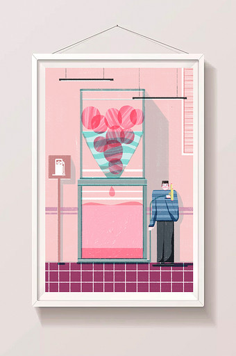 粉色浪漫趣味扁平水果饮料榨汁机加油站插画图片