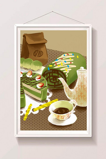 绿色抹茶美食插画图片